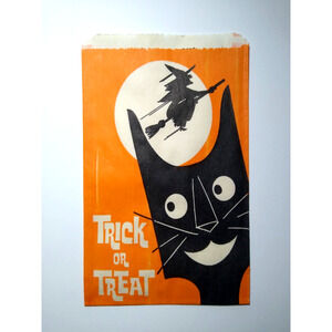 Halloween Trick Or Treat Candy Goodie Bag Full Moon Witch Flying On Broom